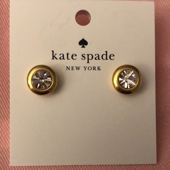 Kate Spade Gold Tone On the Dot Round Stud Earrings Crystal Accent NWT & Pouch - Picture 1 of 12